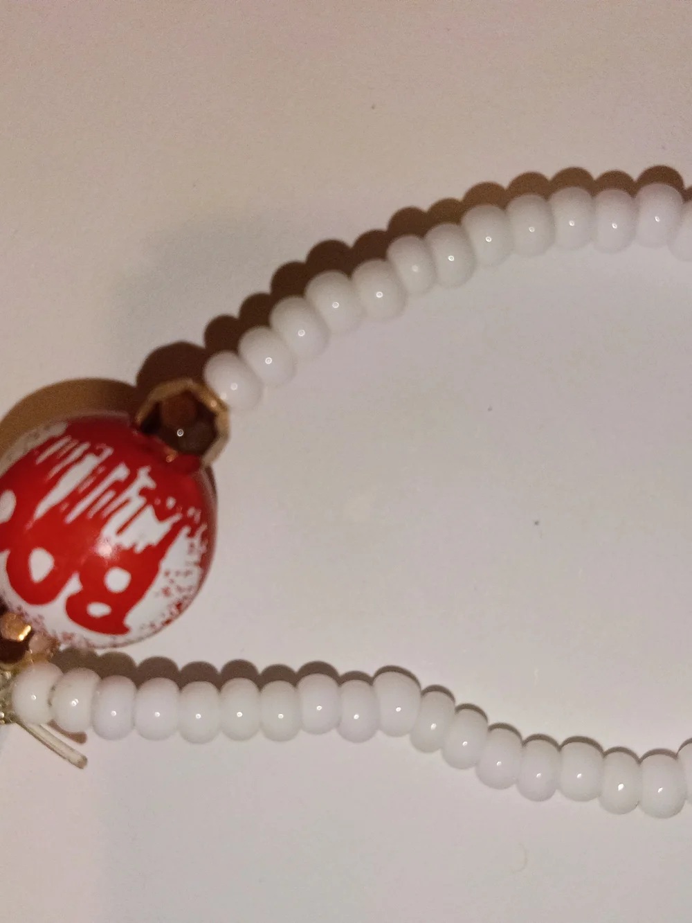 Kids White Beaded Bracelet with Red Accent Bead